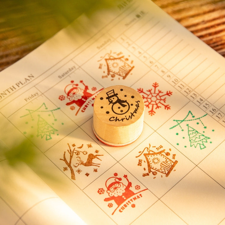 6PCS/Set Christmas Snowflake Deer Wooden DIY Stamp Set