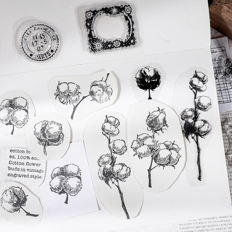 5 PCS Vintage Botanical Arrangement Handbook Clear Silicone Stamp(Cotton)