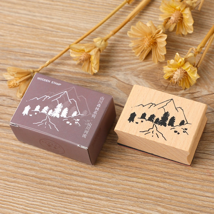 5 PCS DIY Vintage Nature Landscape Handbook Wooden Stamp(Rivers Mountains)