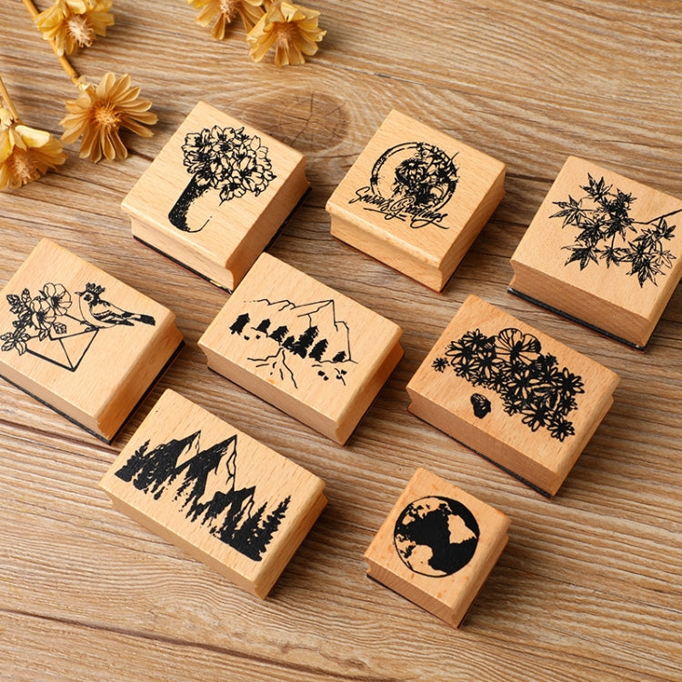 5 PCS DIY Vintage Nature Landscape Handbook Wooden Stamp(Maple Leaves)