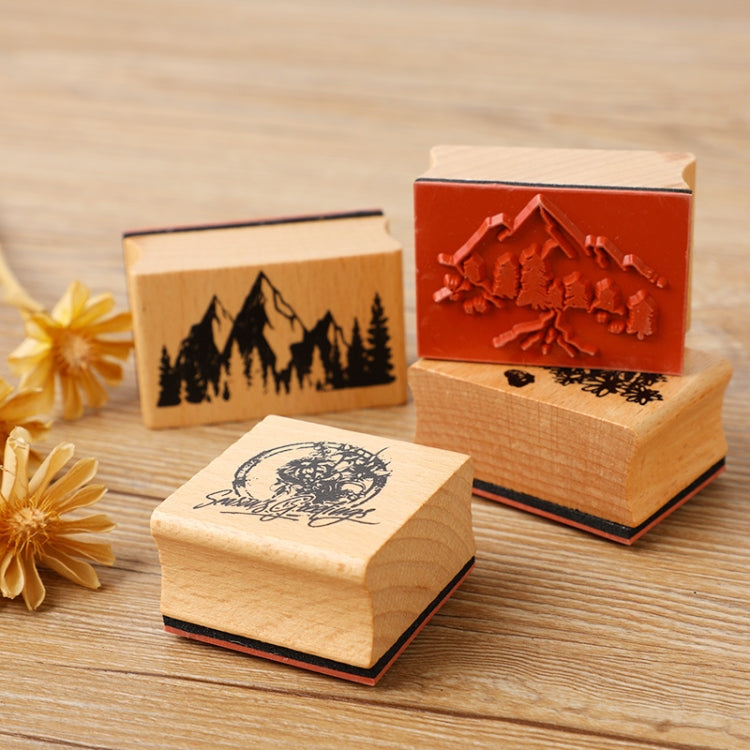 5 PCS DIY Vintage Nature Landscape Handbook Wooden Stamp(Sea Flowers Butterflies)