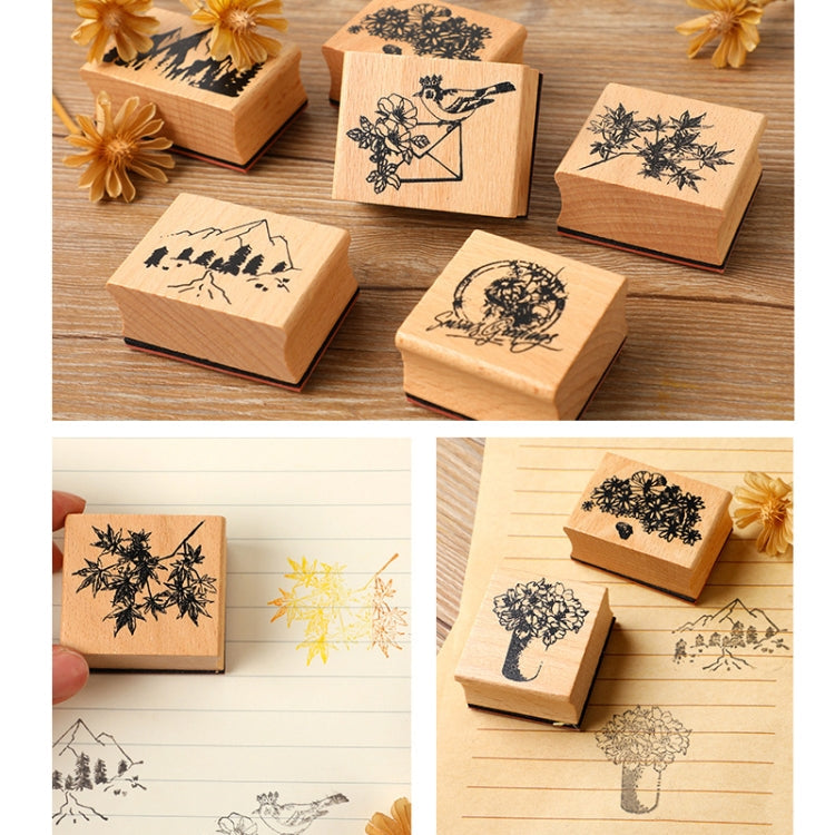 5 PCS DIY Vintage Nature Landscape Handbook Wooden Stamp(Maple Leaves)