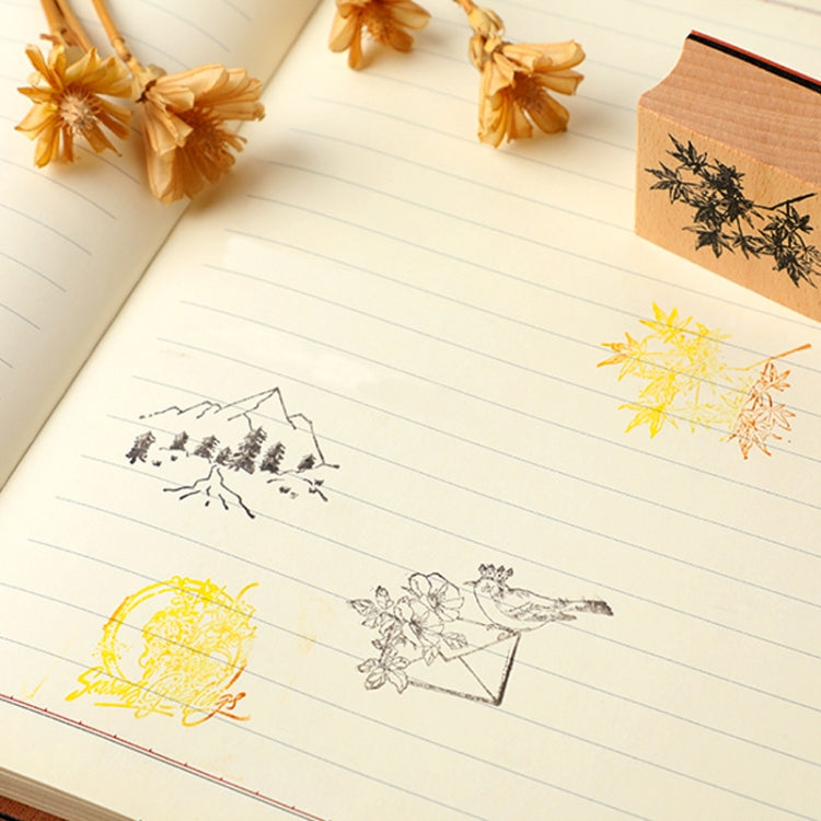5 PCS DIY Vintage Nature Landscape Handbook Wooden Stamp(Cherry Blossom Vase)