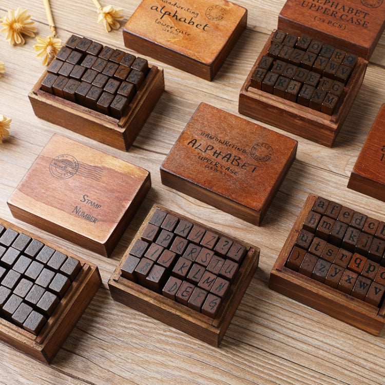 E13 28PCS/Set Vintage Wooden Alphabet and Number Diary Handbook DIY Stamps(Regular Capital)