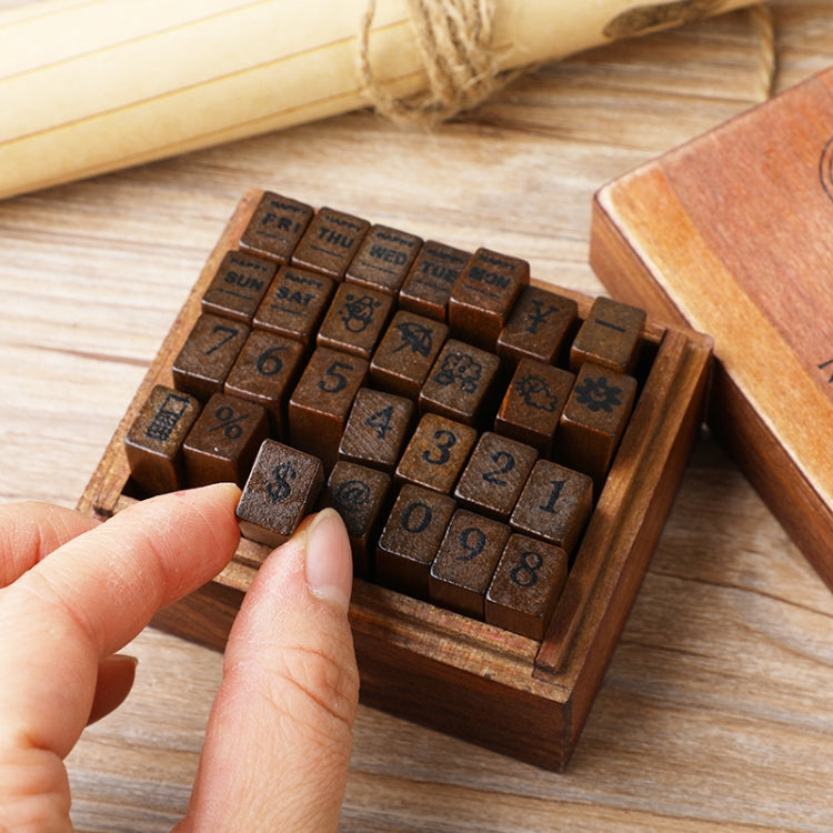 E13 28PCS/Set Vintage Wooden Alphabet and Number Diary Handbook DIY Stamps(Cursive Capital)