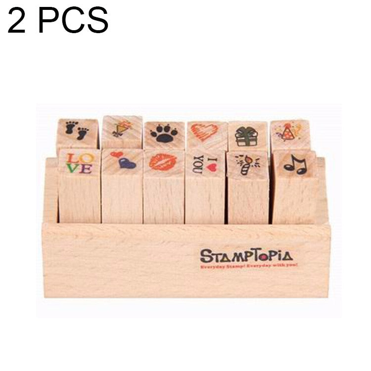 2 Sets D25 12PCS/Set Wooden Cartoon Handbook Decoration Stamps(B)
