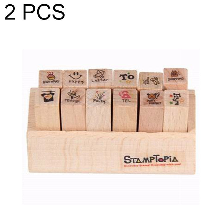 2 Sets D25 12PCS/Set Wooden Cartoon Handbook Decoration Stamps(D)