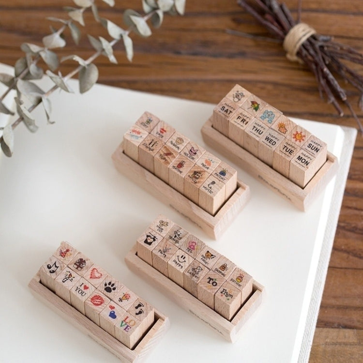 2 Sets D25 12PCS/Set Wooden Cartoon Handbook Decoration Stamps(D)