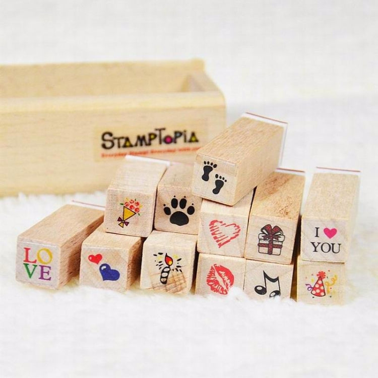 2 Sets D25 12PCS/Set Wooden Cartoon Handbook Decoration Stamps(D)