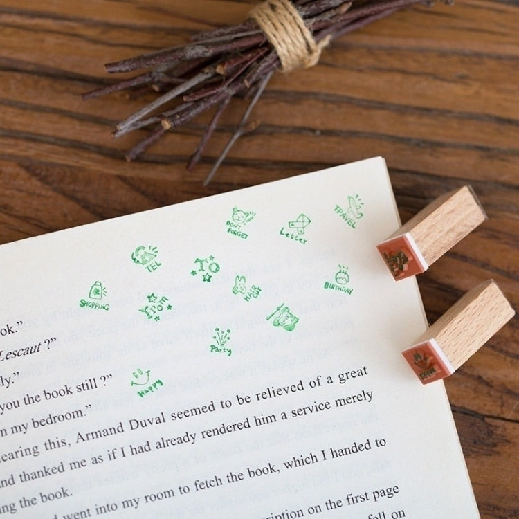 2 Sets D25 12PCS/Set Wooden Cartoon Handbook Decoration Stamps(B)