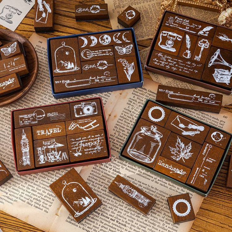 MOCARD 7 In 1 Wooden Stamp Set Handbook DIY Material(Senyu Traveler)