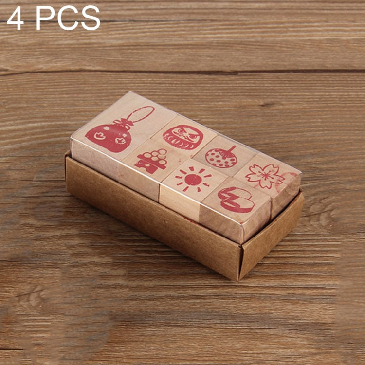 4 Sets 121 Cartoon Handbook Decoration Wooden Seals Diary Decoration Stamps(Life 1)