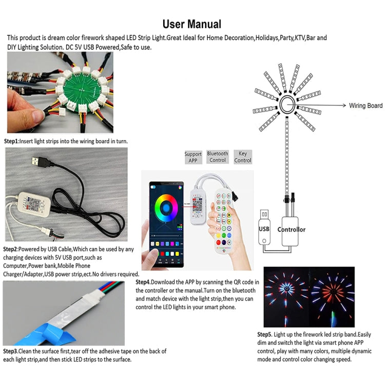 KD0062 USB 24 Key Bluetooth Firework Lantern LED Music Decoration Light(117LEDs)