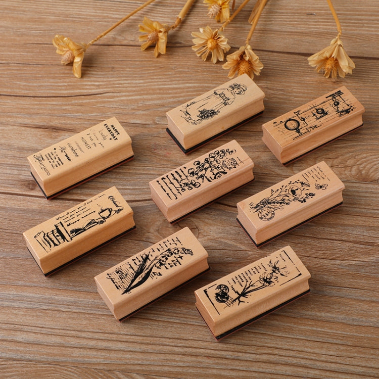 4 PCS Wooden Flowers and Plants Girl Stamp Fresh Plant Handbook DIY Decorative Stamp(Science Instrument)