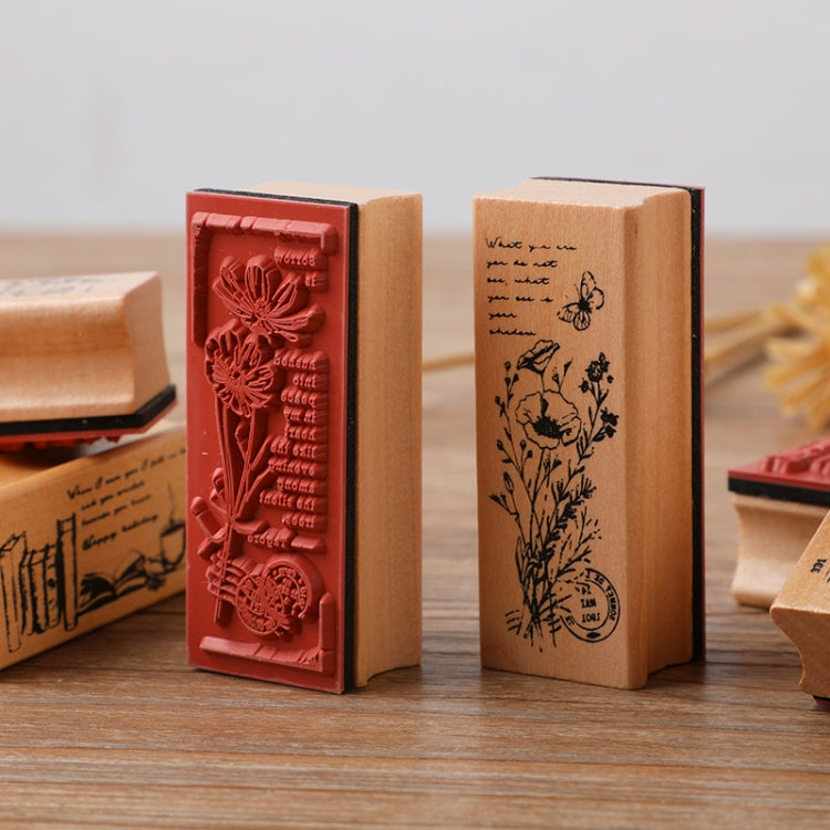 4 PCS Wooden Flowers and Plants Girl Stamp Fresh Plant Handbook DIY Decorative Stamp(Science Instrument)