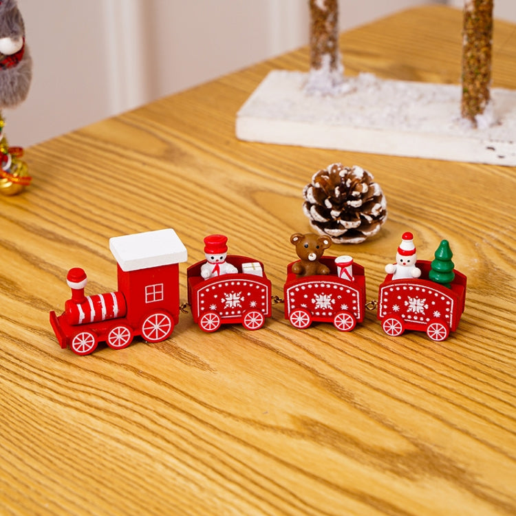 Christmas Decoration Wooden Train Kindergarten Christmas Festival Gift(Red 4 Section)