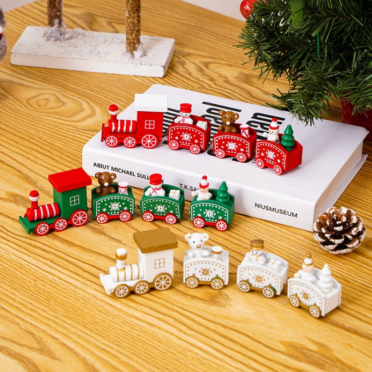 Christmas Decoration Wooden Train Kindergarten Christmas Festival Gift(Green 4 Section)