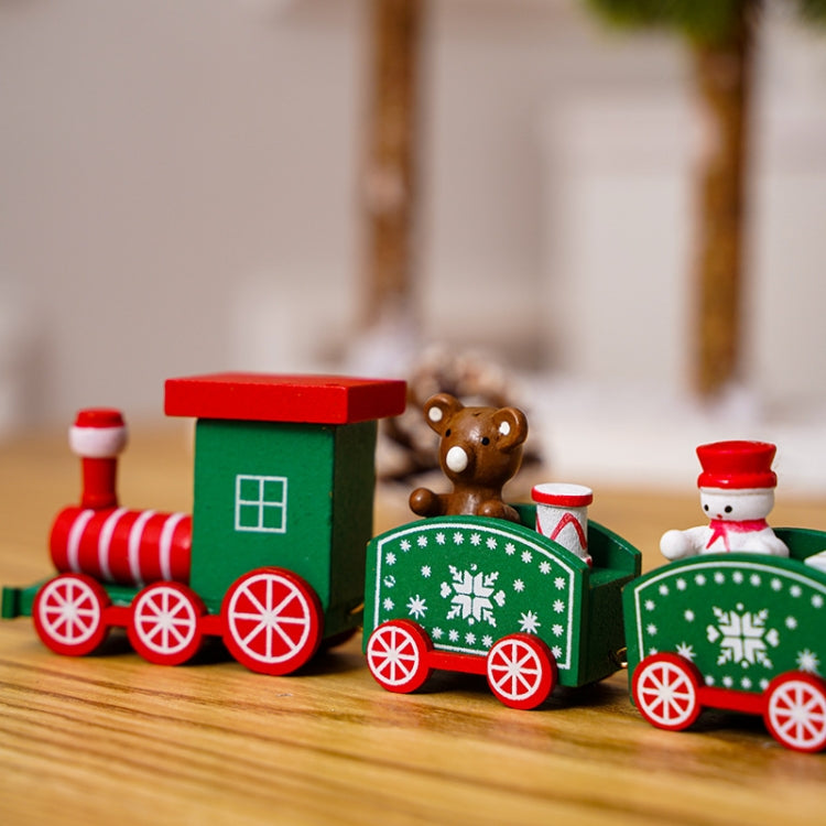 Christmas Decoration Wooden Train Kindergarten Christmas Festival Gift(Red 4 Section)