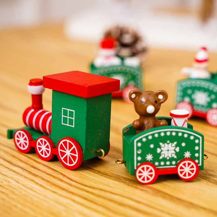 Christmas Decoration Wooden Train Kindergarten Christmas Festival Gift(Green 4 Section)