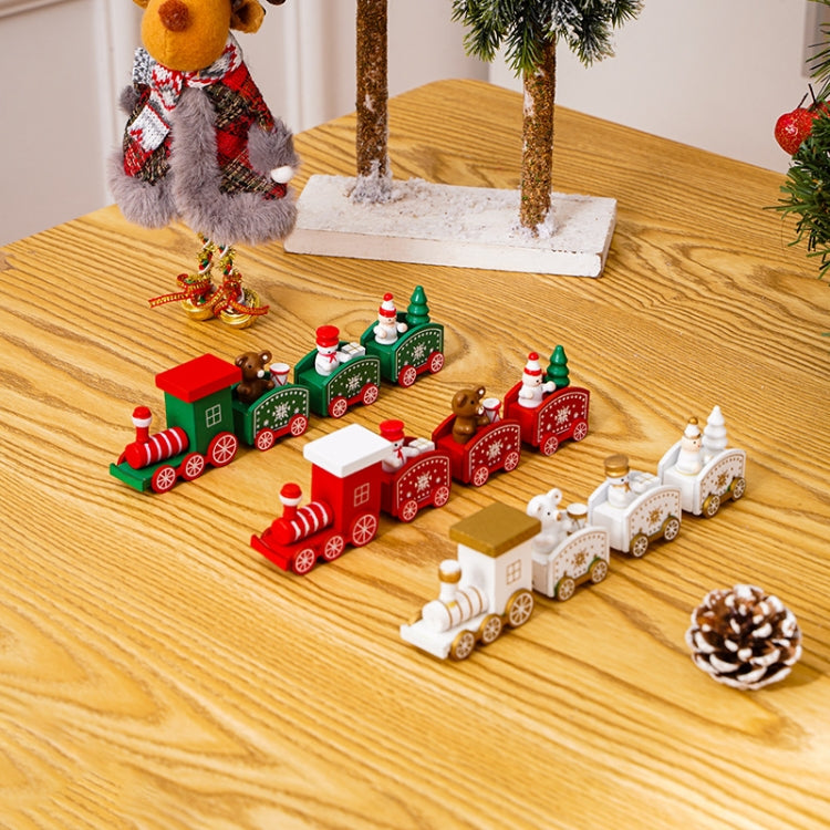 Christmas Decoration Wooden Train Kindergarten Christmas Festival Gift(Red 4 Section)