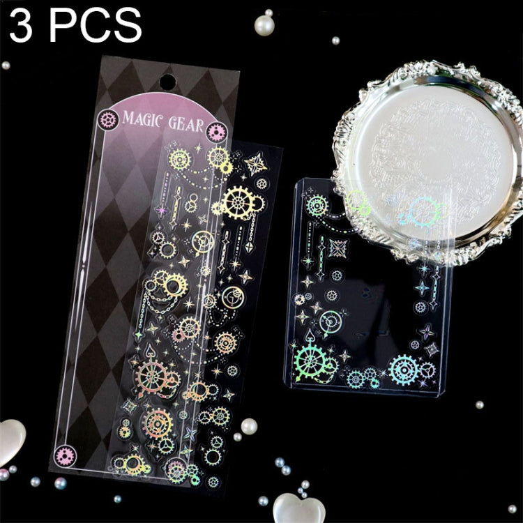 3 PCS Laser Stereo DIY Stickers Set Handbook Decorative Material Stickers(Magic Gear)