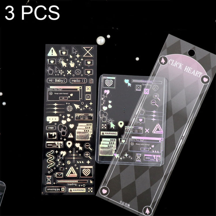 3 PCS Laser Stereo DIY Stickers Set Handbook Decorative Material Stickers(Click Love)