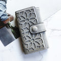 PU Multi-functional Triple Fold Buckle Women Key Bag(Grey)