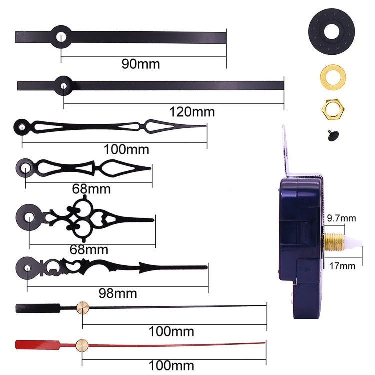 Shaft Length 17mm Quartz Clock Movement +  3 Sets Hands DIY Kit