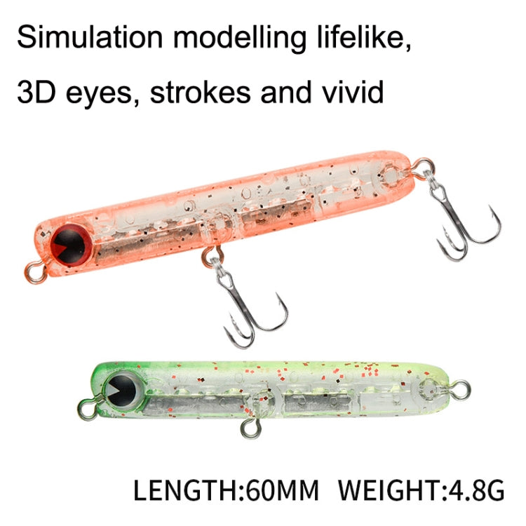 2pcs 4.8g 60mm Microbacter Pencil Top Horse Mouth Lure Bait Bionic Bait(D)