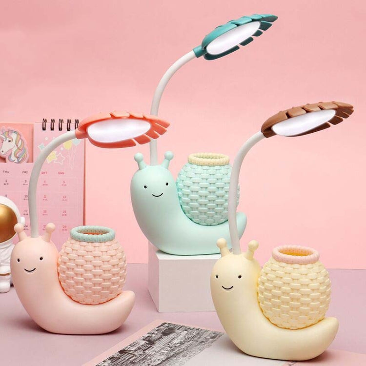 L-0 Cartoon Snail Pen Holder USB Rechargeable LED Soft Eye-Protection Desk Lamp(Pink)