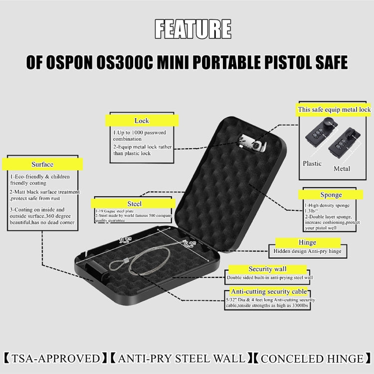 Fingerprint / Password Metal Anti-theft Car Safety Box Valuables Storage Safety Box, Model: OS300C (Black)