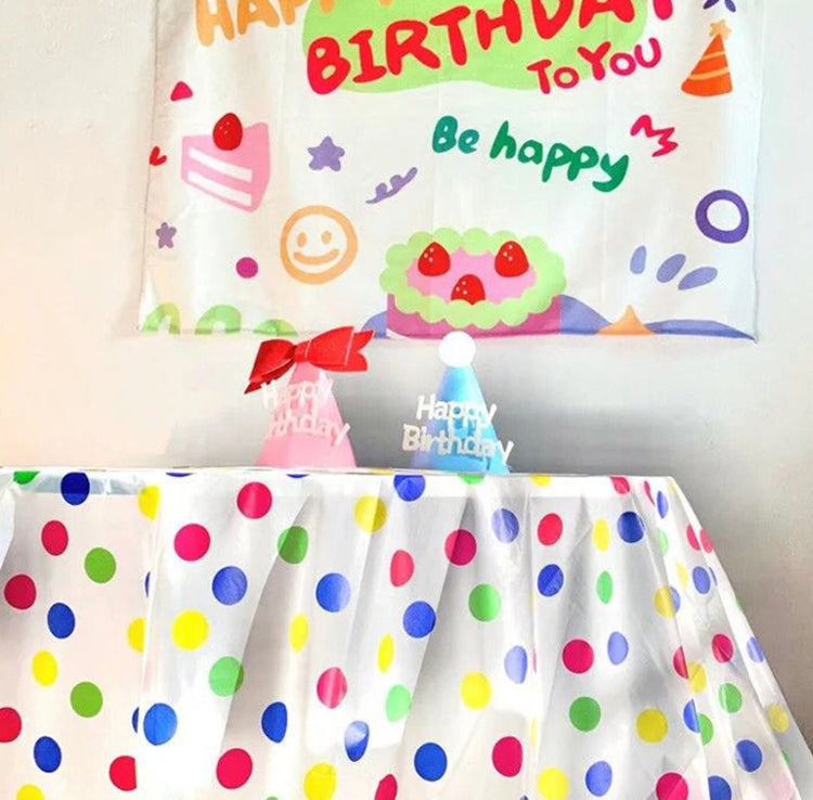 2pcs Birthday Party Disposable Tablecloth Decorations Photo Props 137 x 274cm(Colorful Wave Dot)