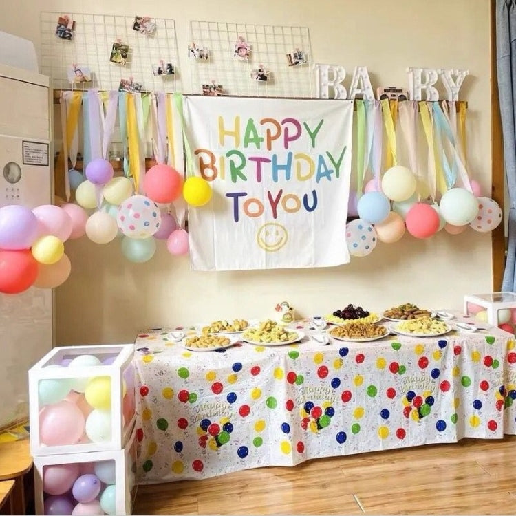 2pcs Birthday Party Disposable Tablecloth Decorations Photo Props 137 x 274cm(Colorful Wave Dot)