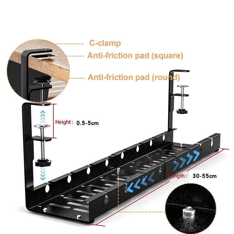 Stretchable Under Desk Cable Management Tray Carbon Steel Cable Organizer Cable Storage Rack(White)