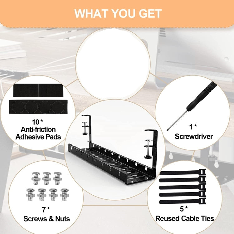 Stretchable Under Desk Cable Management Tray Carbon Steel Cable Organizer Cable Storage Rack(White)