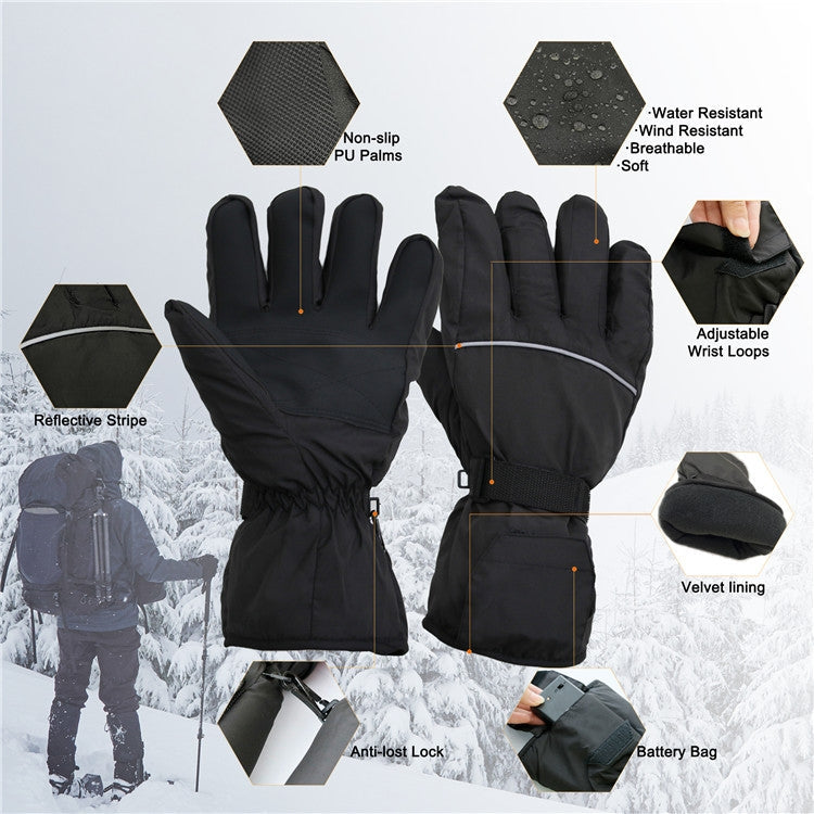 Outdoor Sports Ski Heated Warm Touchable Gloves, Color: Black+USB Cable