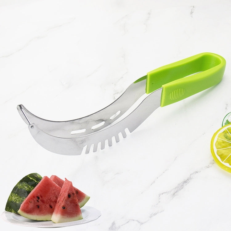 YG-WS03 Stainless Steel Watermelon Clip Easy Access Integrated Plastic Handle Cantaloupe Cut Fruit Cutting Device(Green)