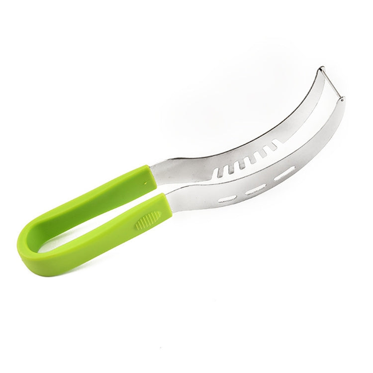 YG-WS03 Stainless Steel Watermelon Clip Easy Access Integrated Plastic Handle Cantaloupe Cut Fruit Cutting Device(Green)