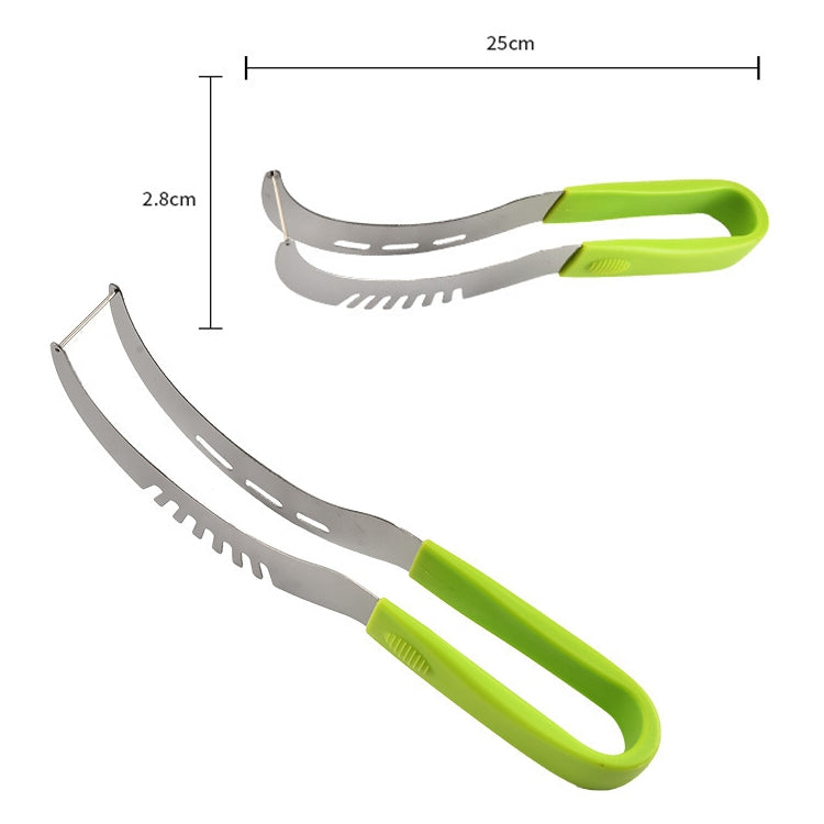 YG-WS03 Stainless Steel Watermelon Clip Easy Access Integrated Plastic Handle Cantaloupe Cut Fruit Cutting Device(Green)