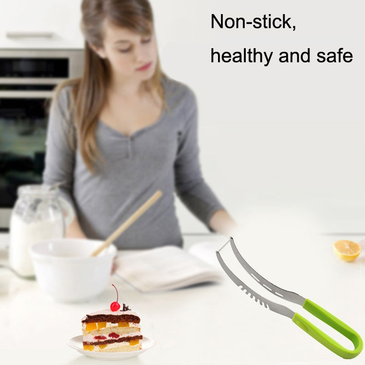 YG-WS03 Stainless Steel Watermelon Clip Easy Access Integrated Plastic Handle Cantaloupe Cut Fruit Cutting Device(Green)
