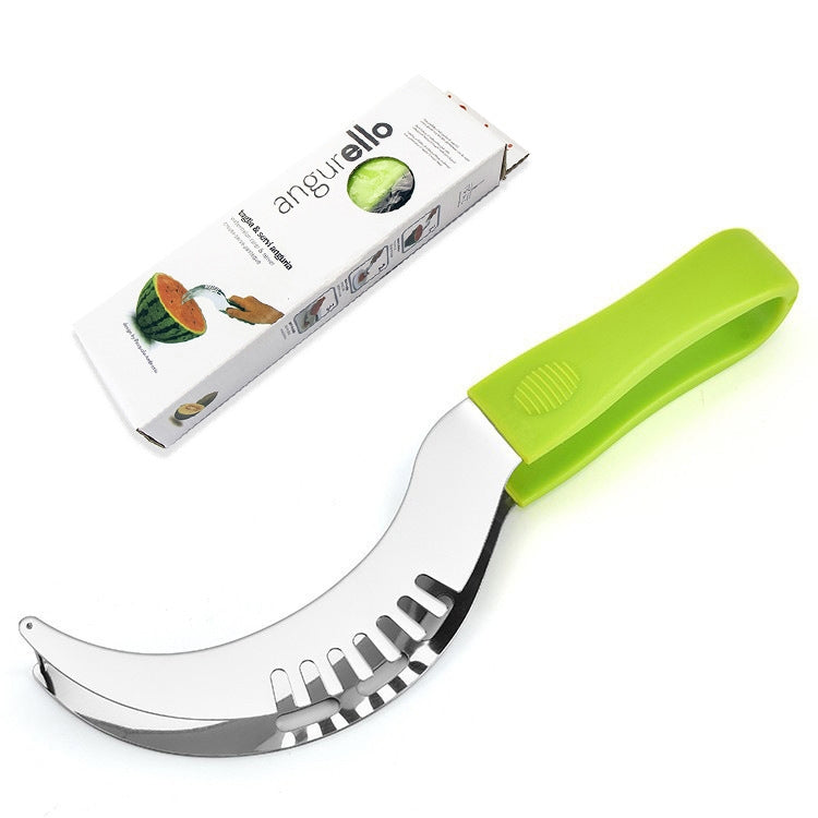 YG-WS03 Stainless Steel Watermelon Clip Easy Access Integrated Plastic Handle Cantaloupe Cut Fruit Cutting Device(Green)