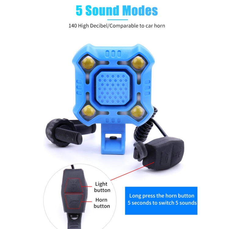 2 In 1 Bike 140db Bell 4 Lamp Cycling Light Bicycle Horn 5-sounds Alarm(Red)