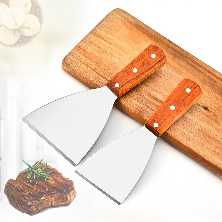 2pcs Stainless Steel Pizza and Steak Shovel Wooden Handle Slanted Shovel Kitchen Tool, Size: S