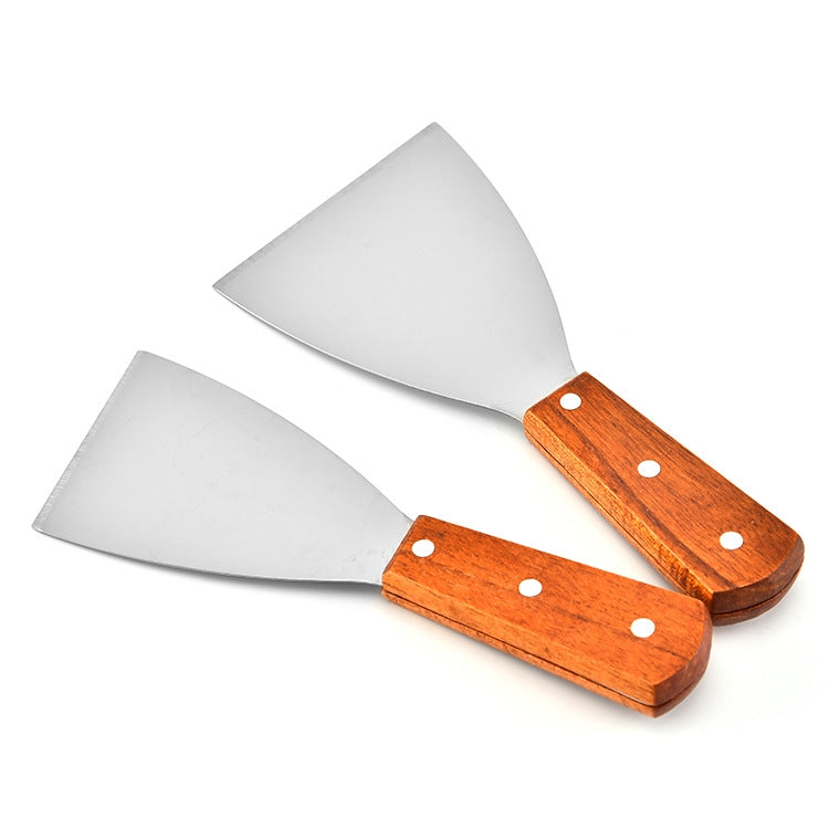 2pcs Stainless Steel Pizza and Steak Shovel Wooden Handle Slanted Shovel Kitchen Tool, Size: S