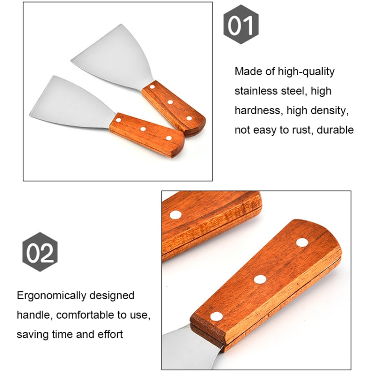 2pcs Stainless Steel Pizza and Steak Shovel Wooden Handle Slanted Shovel Kitchen Tool, Size: L