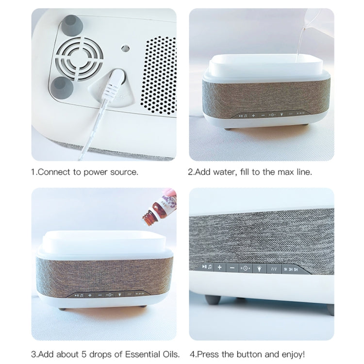 300ml Bluetooth Clock Aromatherapy Humidifier with Seven-color Ambient Light,EU Plug(Gray White)