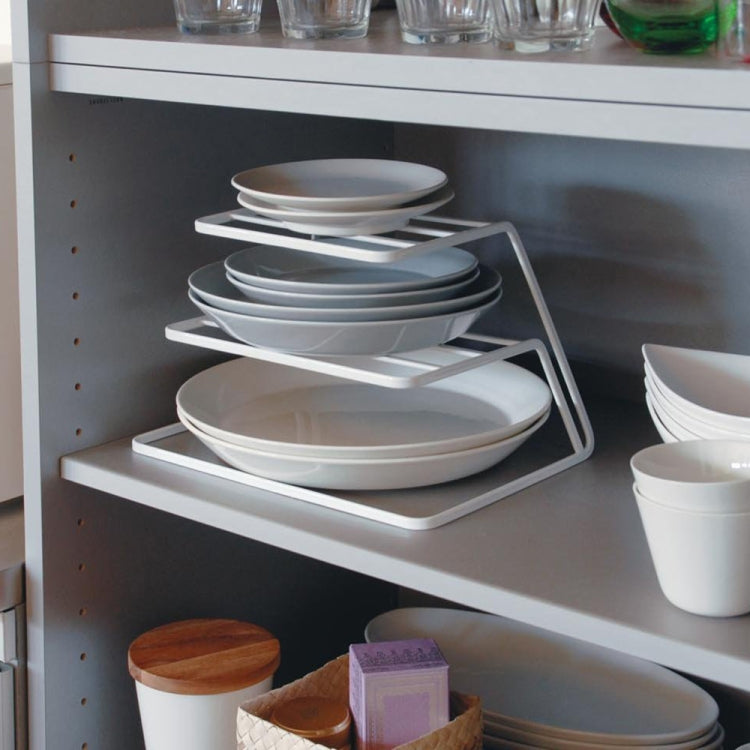 Three-layer Kitchen Dish Storage Rack Cabinet Tiered Shelf(White)