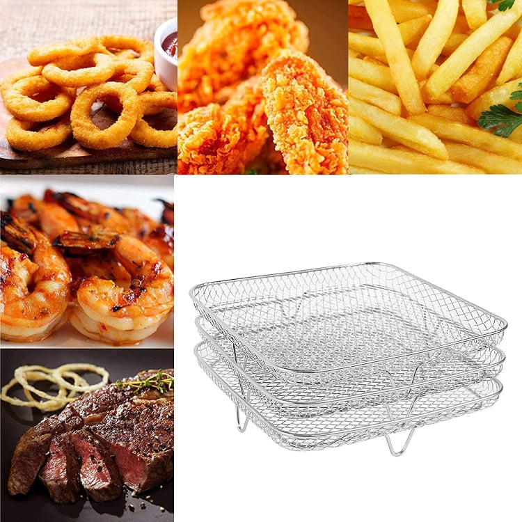 Air Fryer Accessories Three-Layer Steam Rack Stackable Dehydration Rack(Square)