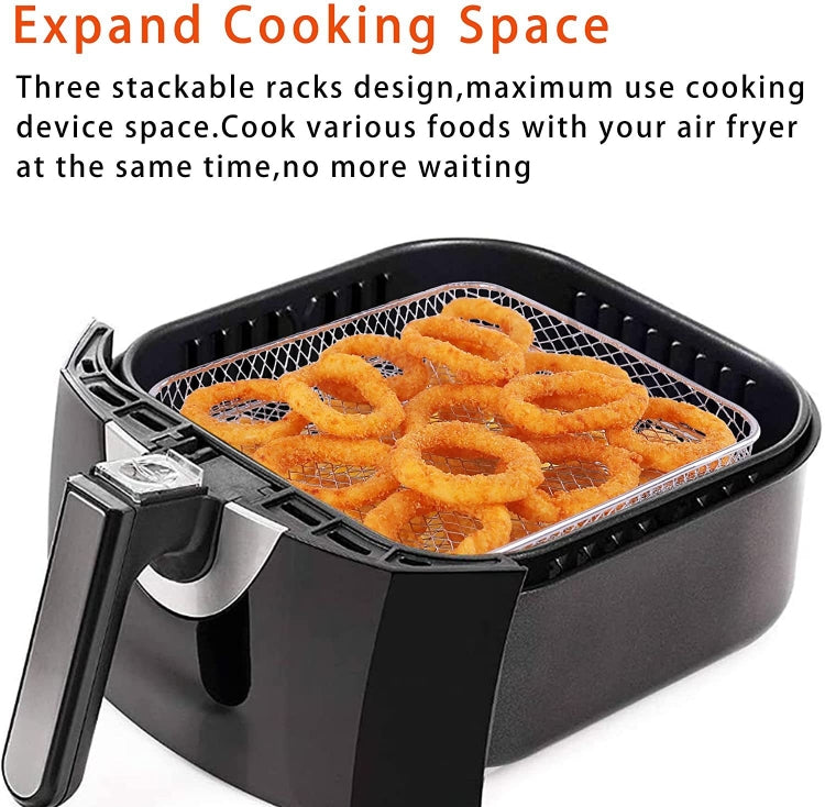 Air Fryer Accessories Three-Layer Steam Rack Stackable Dehydration Rack(Square)
