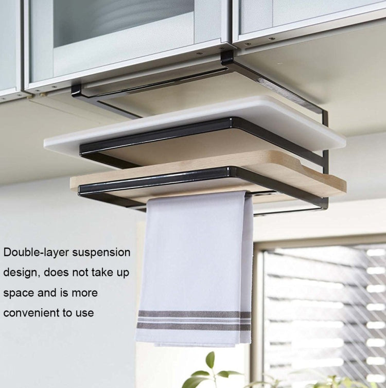 Double-layer Punch-free Kitchen Wall-Mounted Cutting Board Rack(White)